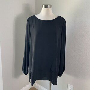 NEW White House Black Market XL Black Tiered Cascade Tunic Top Long Sleeve Shirt